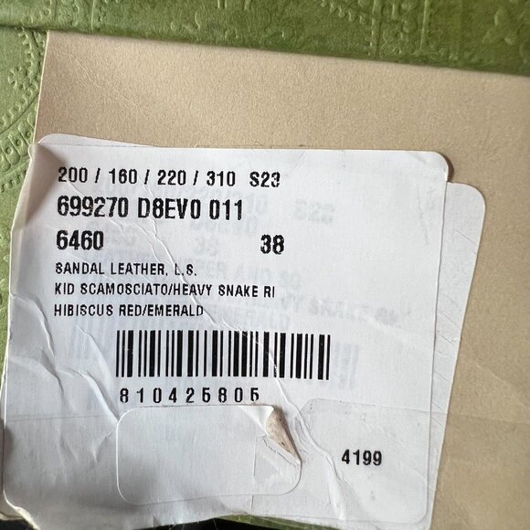 Gucci Women's Green Red Suede Peep Toe Espadrille Wedge Sandals Size 38 NWB - Picture 14 of 16